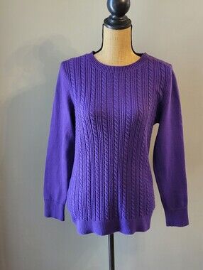 Talbots Medium Purple Cotton-blend Cable Knit Pullover Sweater